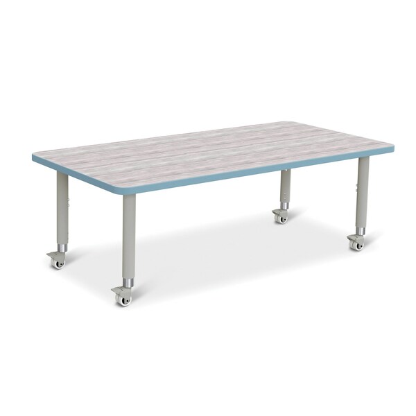 Berries Rectangle Activity Table, 30 in. x 60 in., Mobile, Driftwood Gray/Coastal Blue/Gray